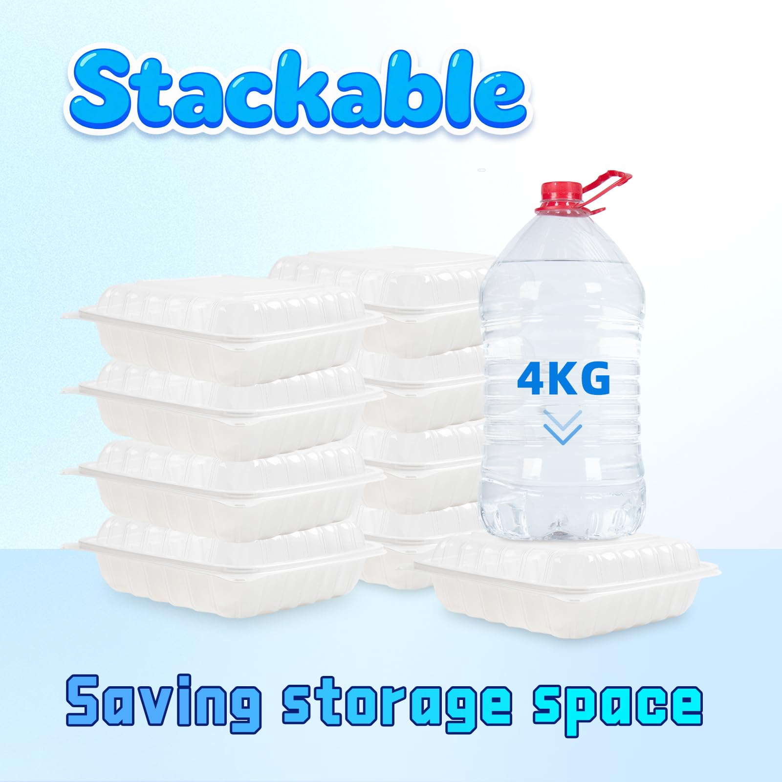 YANGRUI Contenedores para llevar, envoltura retráctil antivaho, paquete de 25 unidades, 8 x 8 pulgadas, 34 onzas, contenedor blanco para preparación de comidas, sin BPA, apto para microondas y
