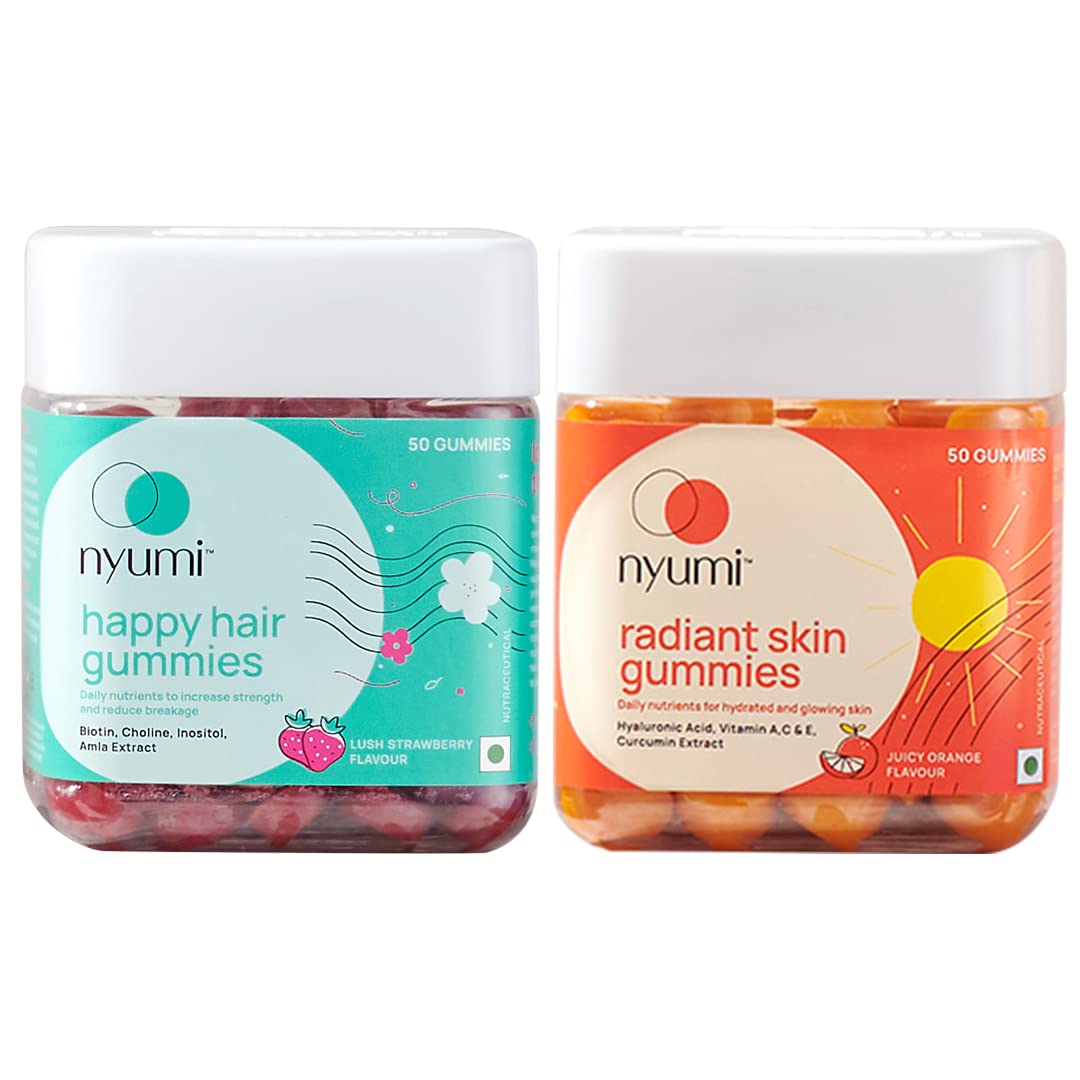 Nyumi Beauty Essentials Gummies | For Strong Hair and Glowing Skin | 30 Days Pack (100 Gummies) | With Biotin, Zinc, Hyaluronic Acid, Vitamin C & E | Clinically Proven & 100% Vegan Nyumi Beauty Essentials Gummies | For Strong Hair and Glowing Skin | 30 Days Pack (100 Gummies) | With Biotin, Zinc, Hyaluronic Acid, Vitamin C & E | Clinically Proven & 100% Vegan