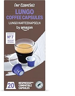by Amazon Lungo Kaffee-Kunststoffkapseln, Nespresso-kompatibel, 20 Stück, Packung mit 1 – Rainforest Alliance-zertifiziert