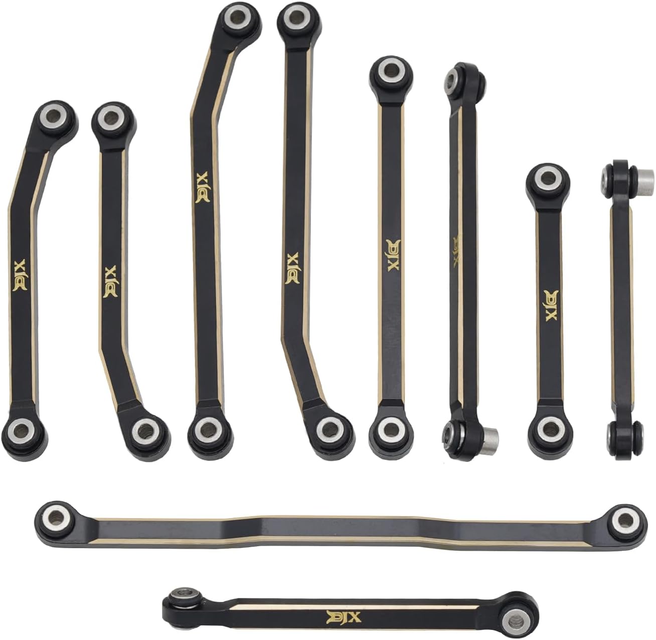 DJX CNC Machine Brass High Clearance Chassis Steering Links Set 10pcs Set for 1/18 RC Crawler Car HPI Venture18 Upgrades Parts