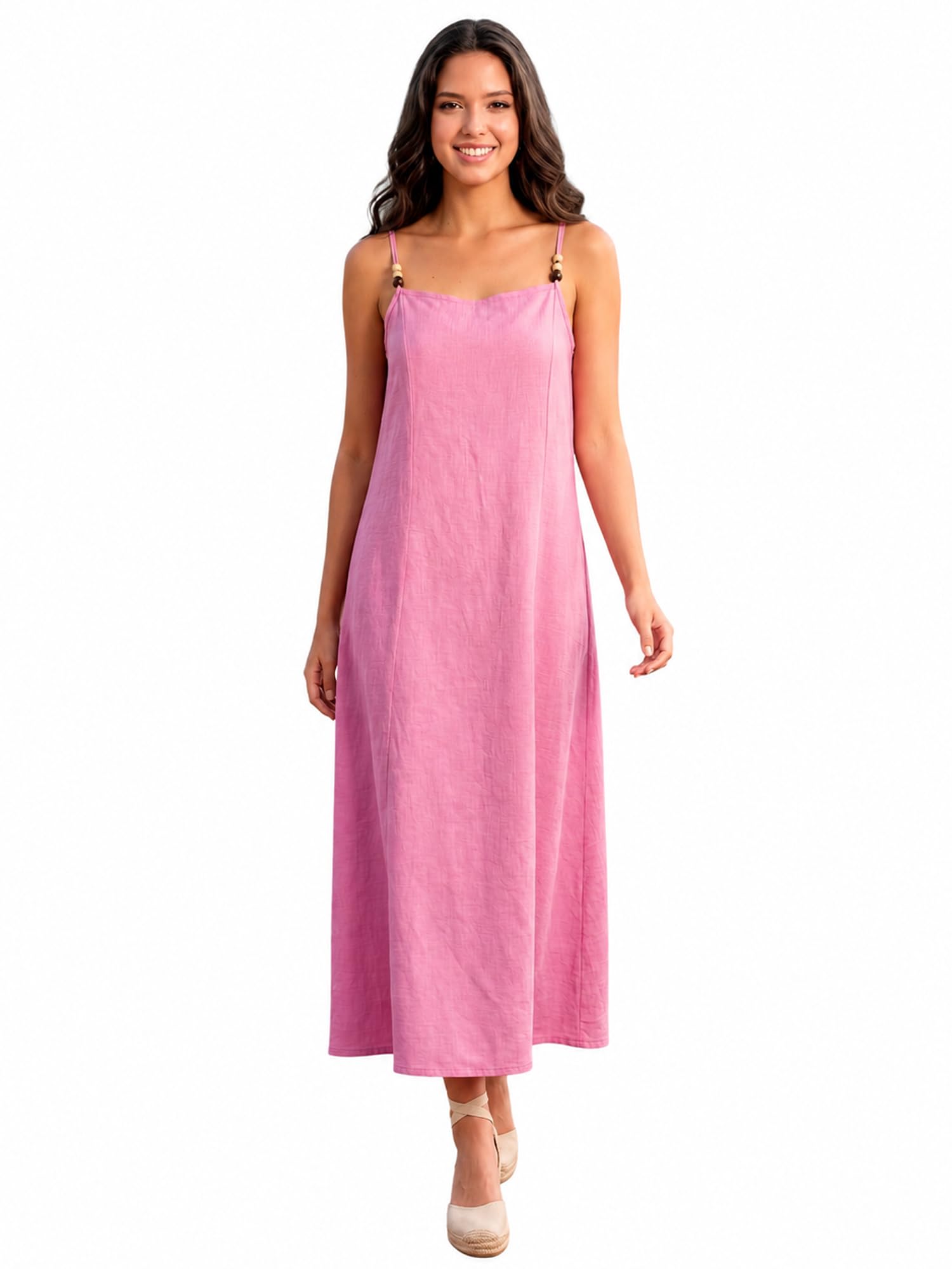 Women's Fit & Flared Midi Sleeveless Square Solid Dress-image-11