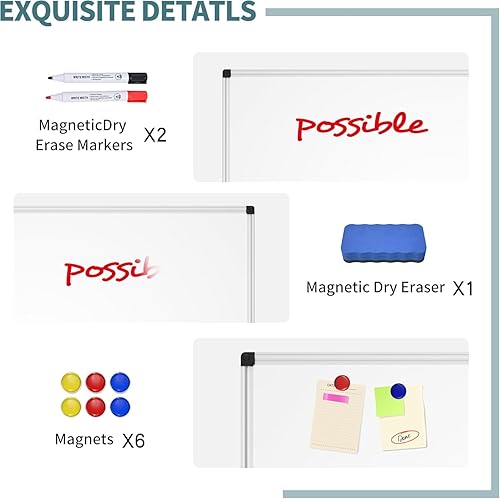 Miniatura 5 de Pizarra blanca magnética de borrado en seco, pizarra blanca de 46 x 33 pulgadas, tablero grande de pared de 4 x 3 con marco de aluminio plateado, 1