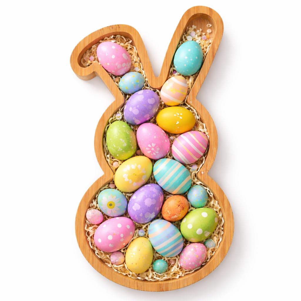 Photo 1 of Cabilock Easter Farmhouse Bunny Serving Tray, Rabbit Shaped Charcuterie Board, Reusable Food Serving Plate Party Platter for Snacks Fruits Candies Cheese