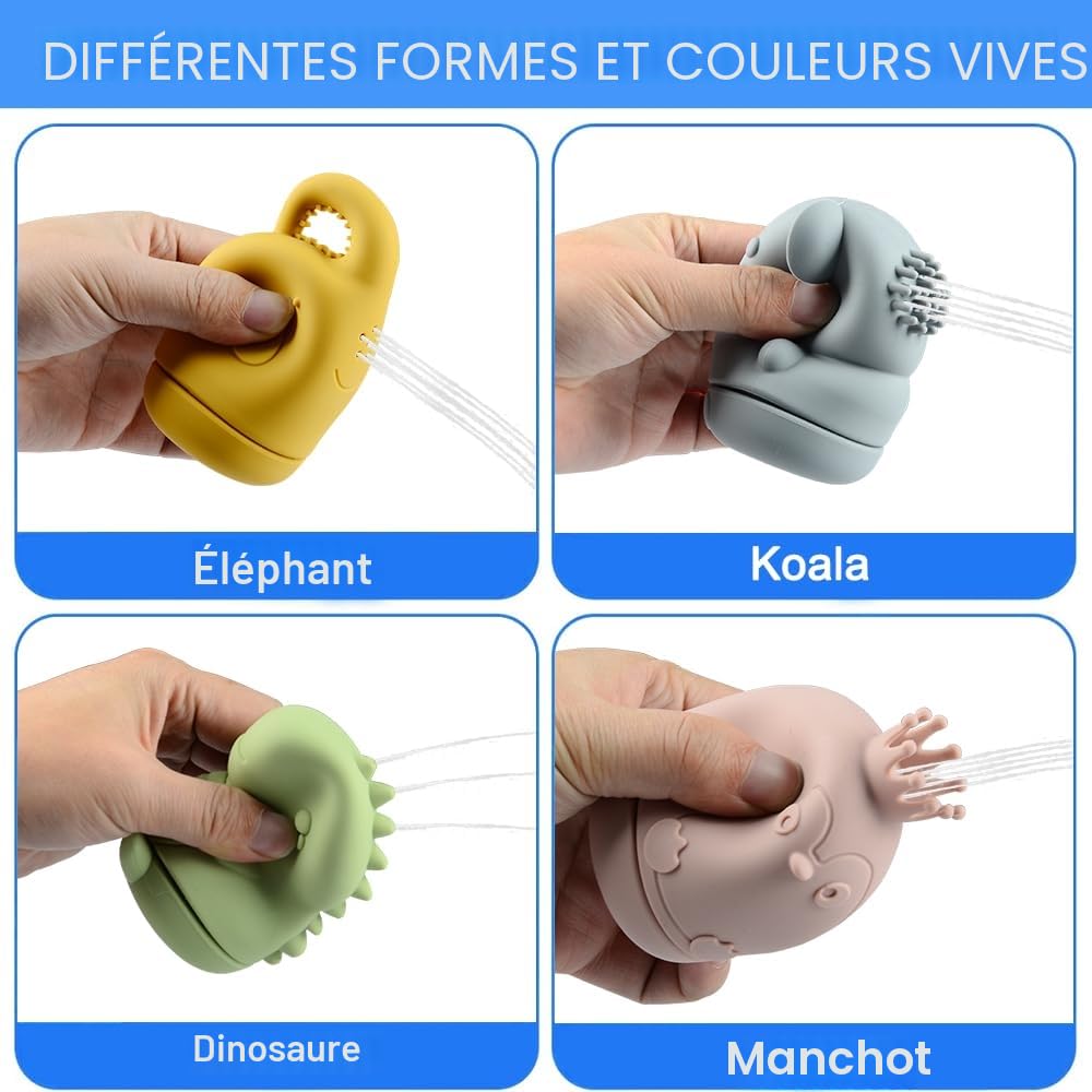 Jouet Bain Bébé, 16 Pièces Jouets de Bain Jouets à Presser Sensoriels avec Bateaux Empilables et Cuillère, Jeux de Bain Jouets de Douche de Bébé Amusants Jouets Flottants pour Bebe Enfant