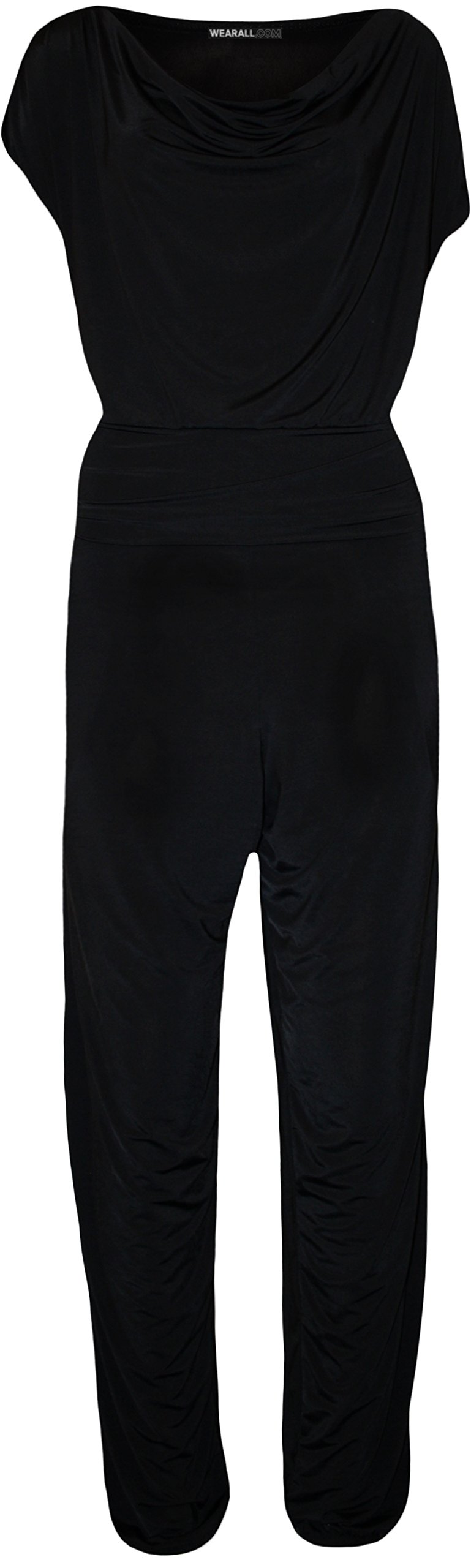 Wearall Women's Black Plus Size Cowl Neck Pocket Belted Sleevelsss Jumpsuit - 22-24