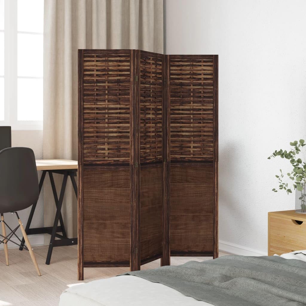 3-TLG - Biombo separador de habitaciones, de madera de paulownia, bambú, color marrón oscuro, 105-110 x 160 cm, plegable, para salón, dormitorio, oficina, privacidad
