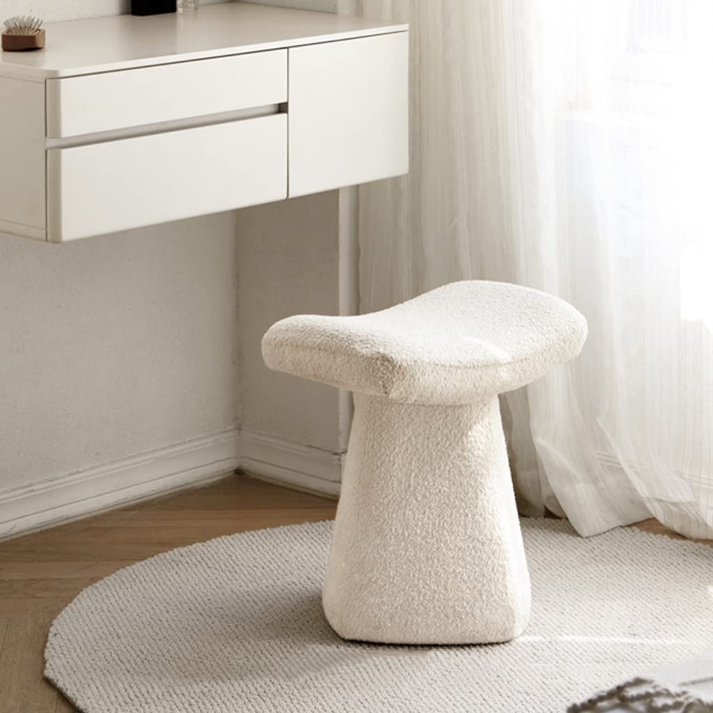 Halbmond-Make-up-Hocker aus Massivholz, kreativer einfacher Stuhl für Schlafzimmer, Pelzakzent-Sitz, modernes Design, perfekt für Make-up und Ankleidebereiche