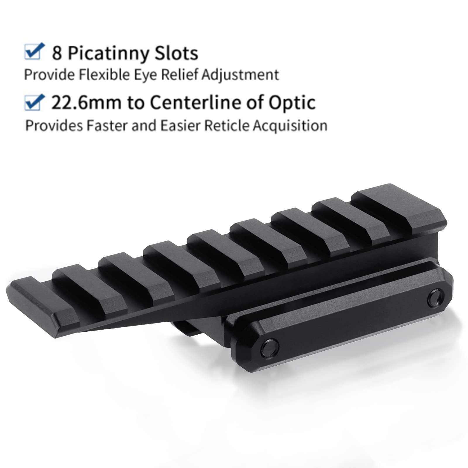 Base de Montaje para Óptica Fast Riser, Riel Picatinny 0.79" 8 Ranuras 1,7cm Altura 8,9cm Largo, Adaptador