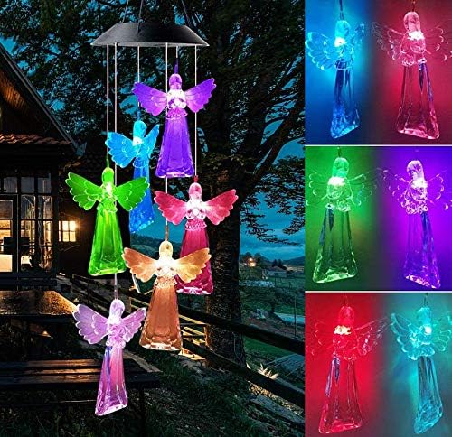 Solar Wind Chime,Wind Chimes Changing Color LED Light Indoor Outdoor Patio Lawn Gardening Gifts Festival Decor for Women Mother Wife Girlfriend Birthday Valentine Gifts (Angel)