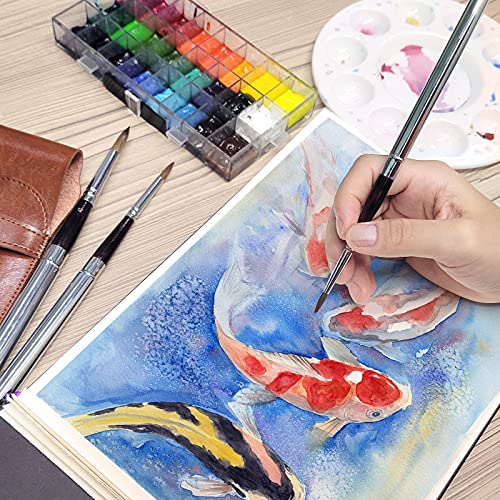 Kolinsky Travel Watercolor Brushes Sable Hair Round Watercolor Paint Brush 3Pcs Brushes Set Portable Compact Artist Brushes With Pocket Protective Case For Art Painting, Gouache, Acrylic Painting #TOP6