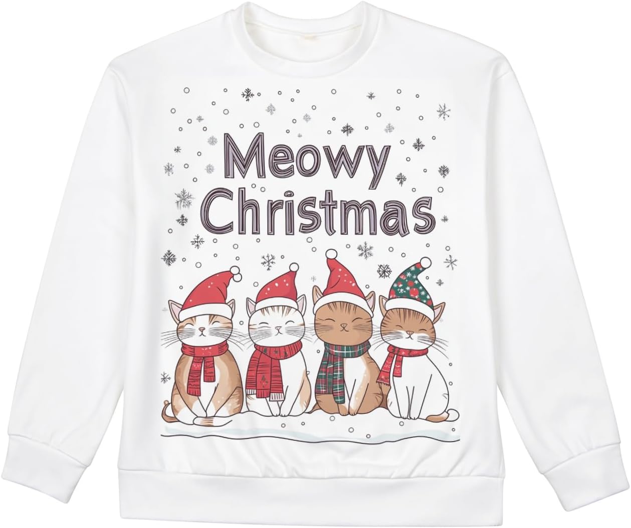 Cute Cat Christmas Sweatshirt Womens Cat Lover Gift For Christmas Sweatshirt Cat Mommy Pullover Holiday Tops - Image 5