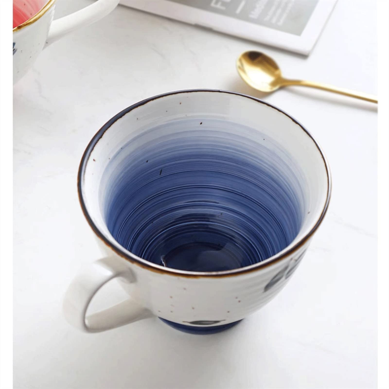 Kaffeetassen, Kaffeebecher, 350 ml, Keramik, Wasserbecher, for Zuhause, Frühstück, Haferflocken, mehrfarbig(Blue)