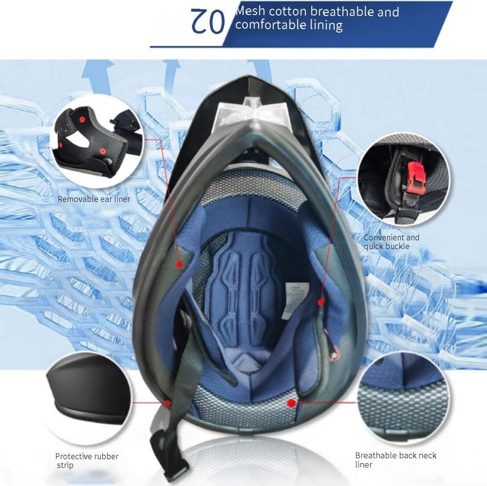 Jeunesse Enfant Hors Route Moto Casque, avec Gants Lunettes Masque, MTB VTT BMX Une Descente Quad Moto Cross Accident Casque Unisexe, Approuvé par Le Dot