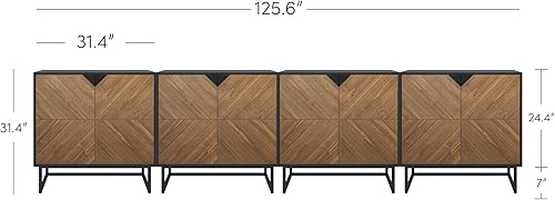 Vista 69 de Nathan James Enloe - Mueble de TV con puertas en un acabado rústico de madera de pino y base de metal dorado para pasillo, entrada o sala de estar