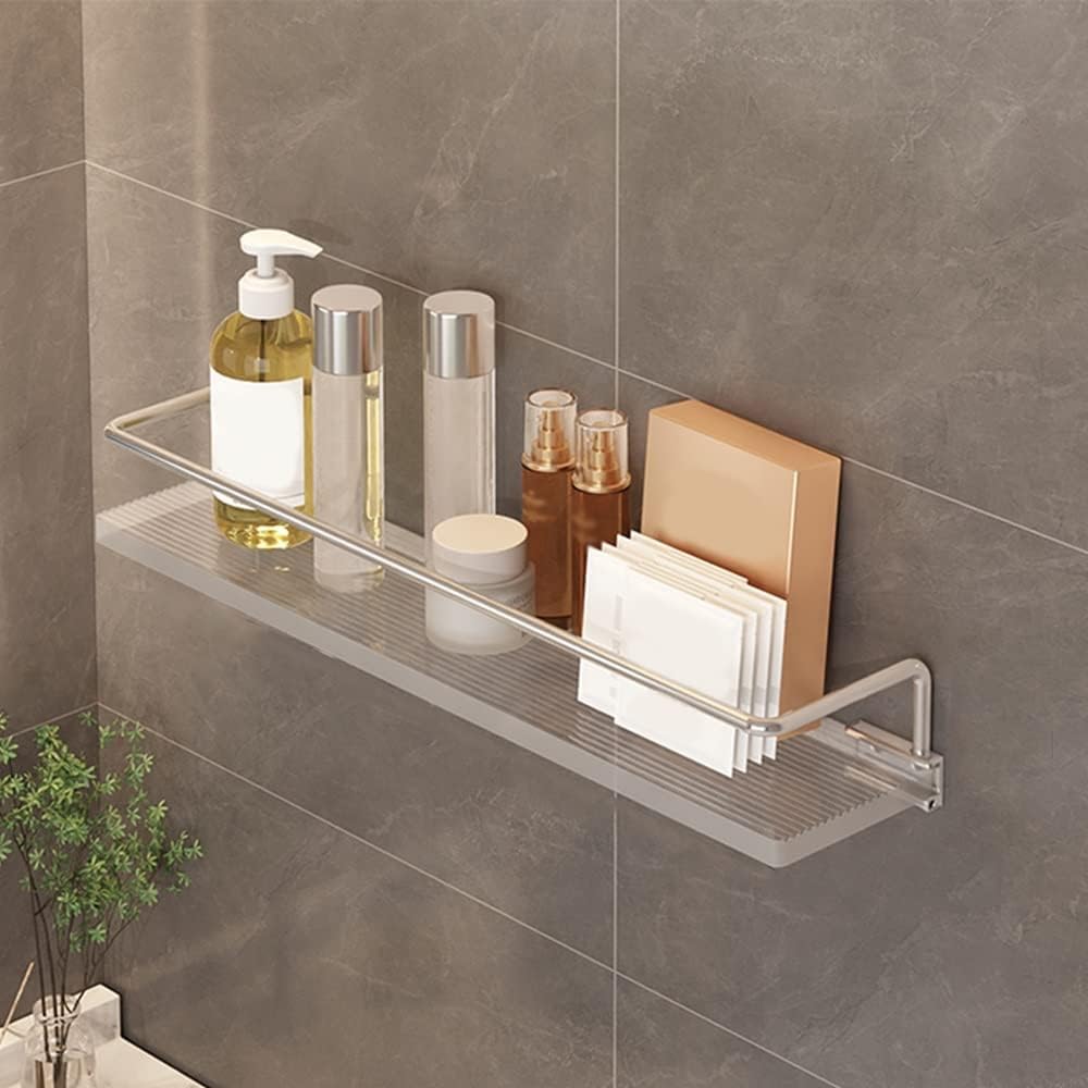 BTYQKZVPM Modern Acrylic Magazine Rack, Acrylic Floating Corner Wall Shower Shelf Towel Bar Clear Organizer 30-50cm(D Avec Tige,40cm)