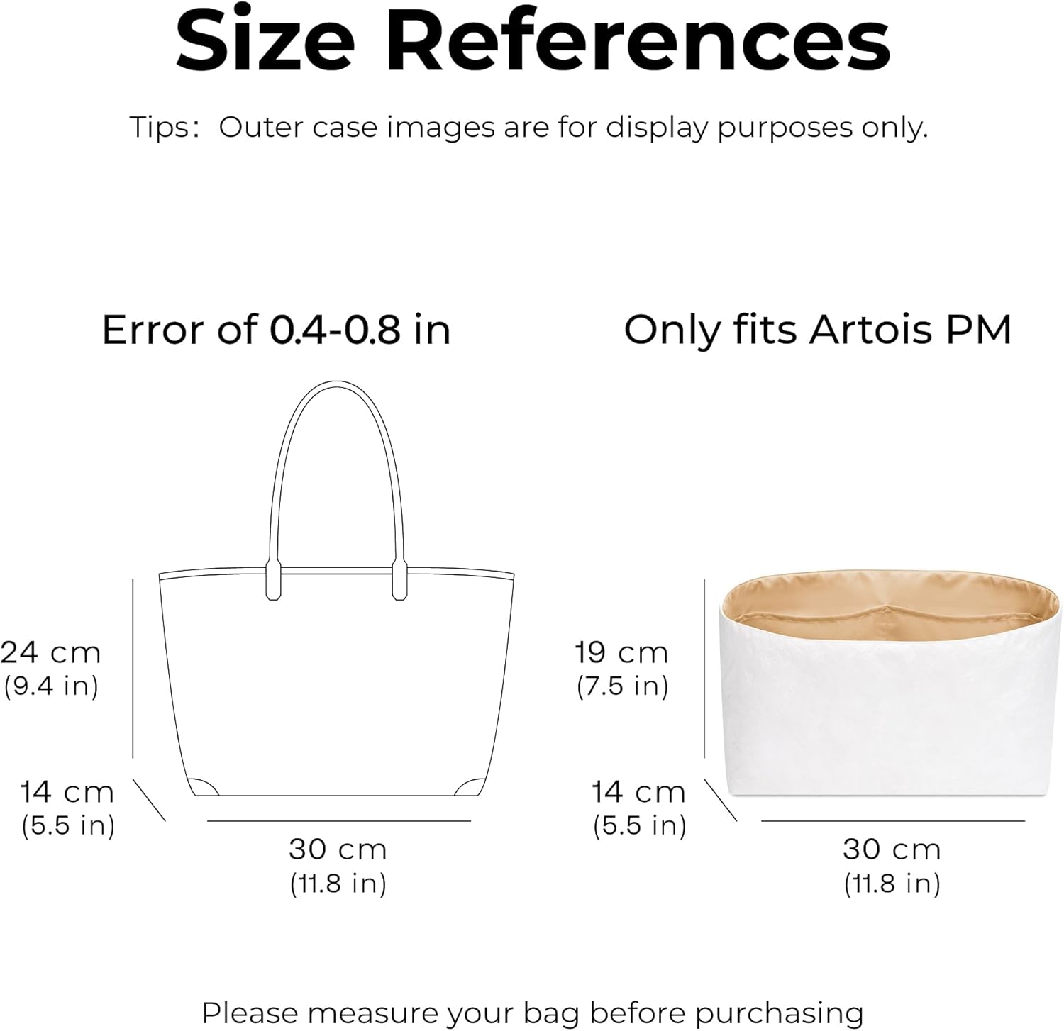 Tote Bag Organizer Insert for Artois PM Tote Handbags,Custom Fit Inside Premium Vanile Lightweight WaterResistant Purse Insert with Cup Holder Accessories