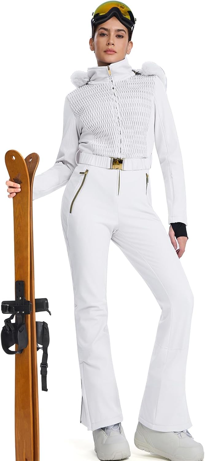 YEEFINE Women's One Piece Ski Suit Waterproof Snowsuits Insulated Snowboard Snow Suits Jacket Outfits Slim Fit Jumpsuits