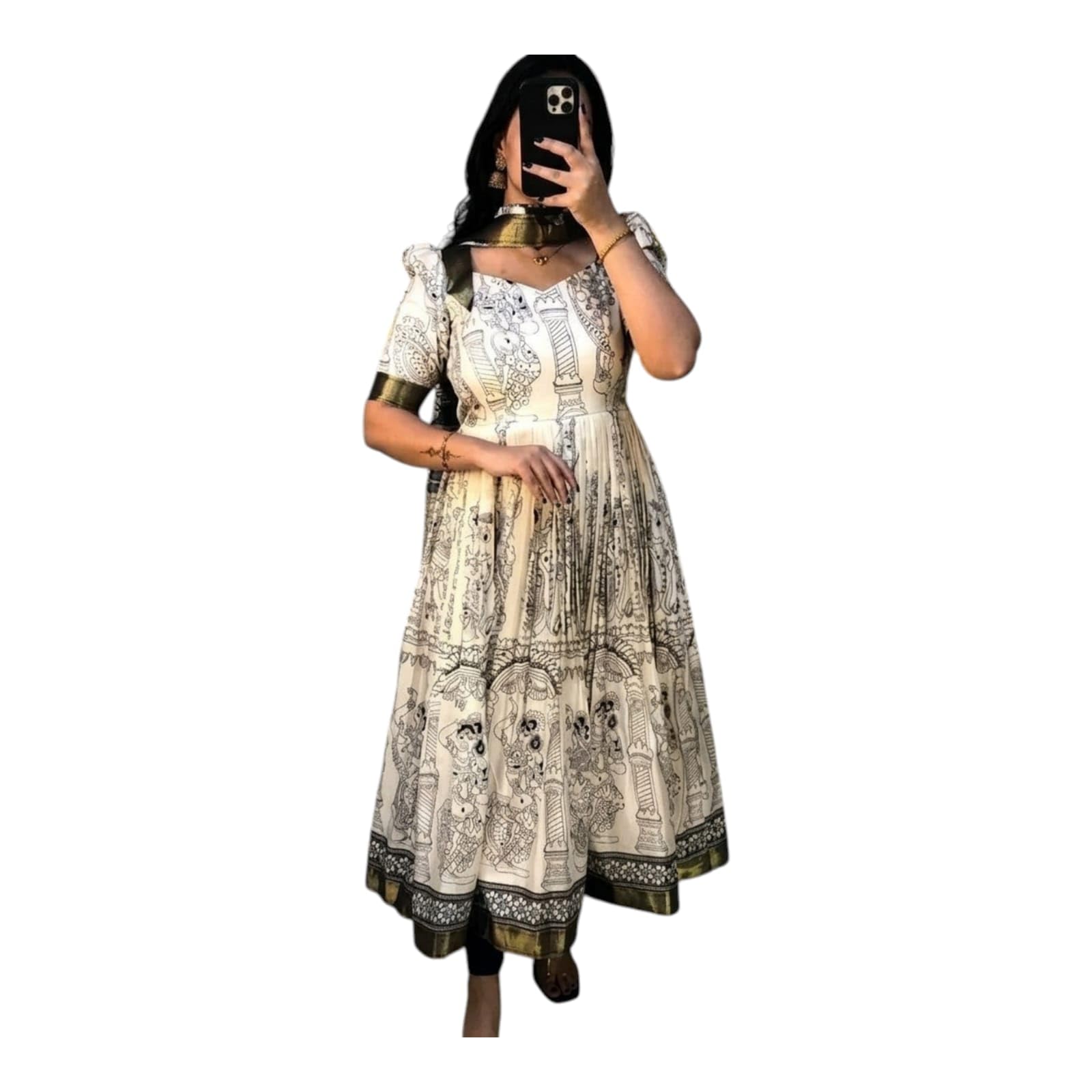 Women's Art Silk Kalamkari Print Anarkali Gown with Dupatta, Ethnic Long Frock with Inner Lining, Round Neck, Flared Traditional Dress, Party, Wedding & Ethnic Functions-picture-23