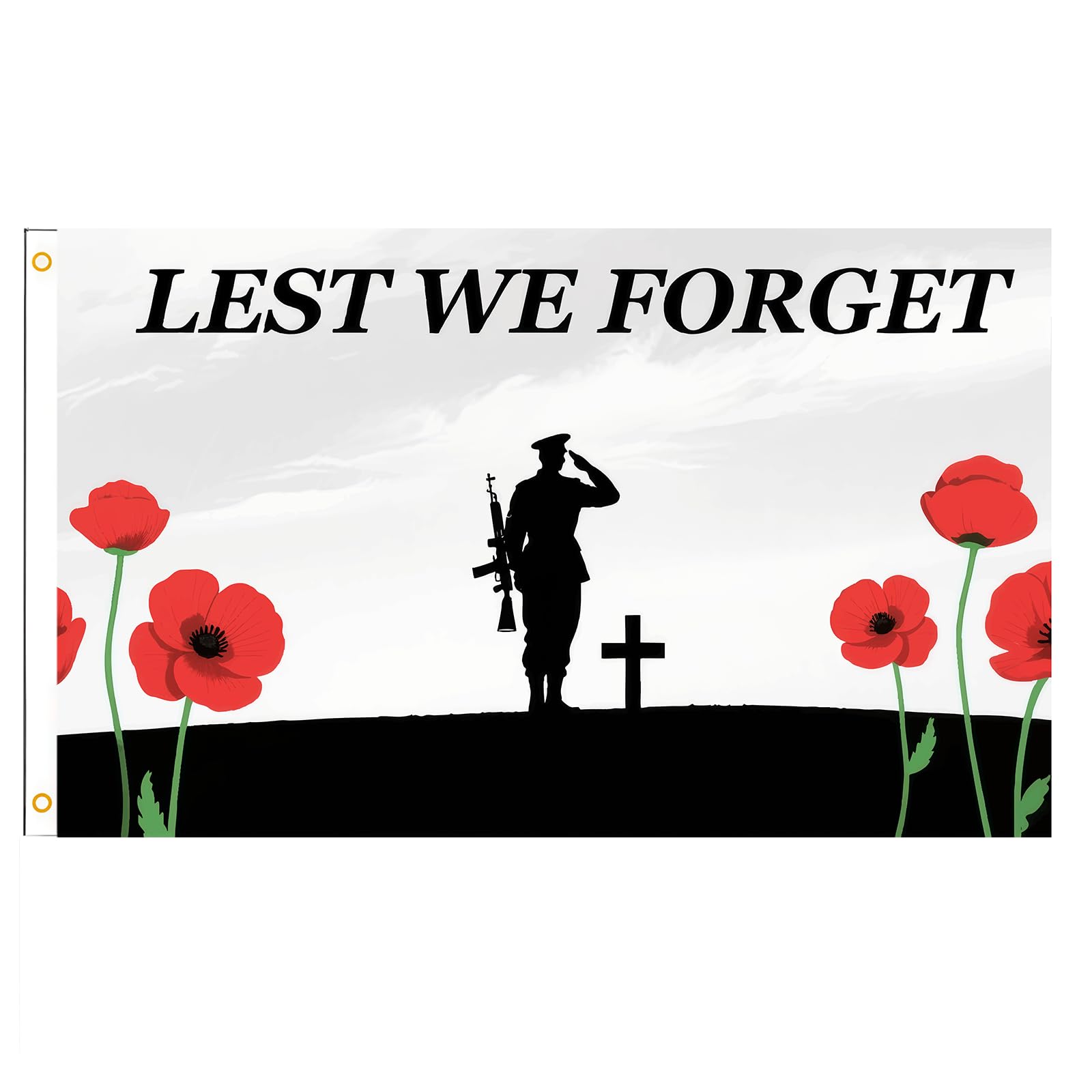Lest We Forget Flag 5ft x 3ft with Eyelets Poppy Remembrance Day Flag ...