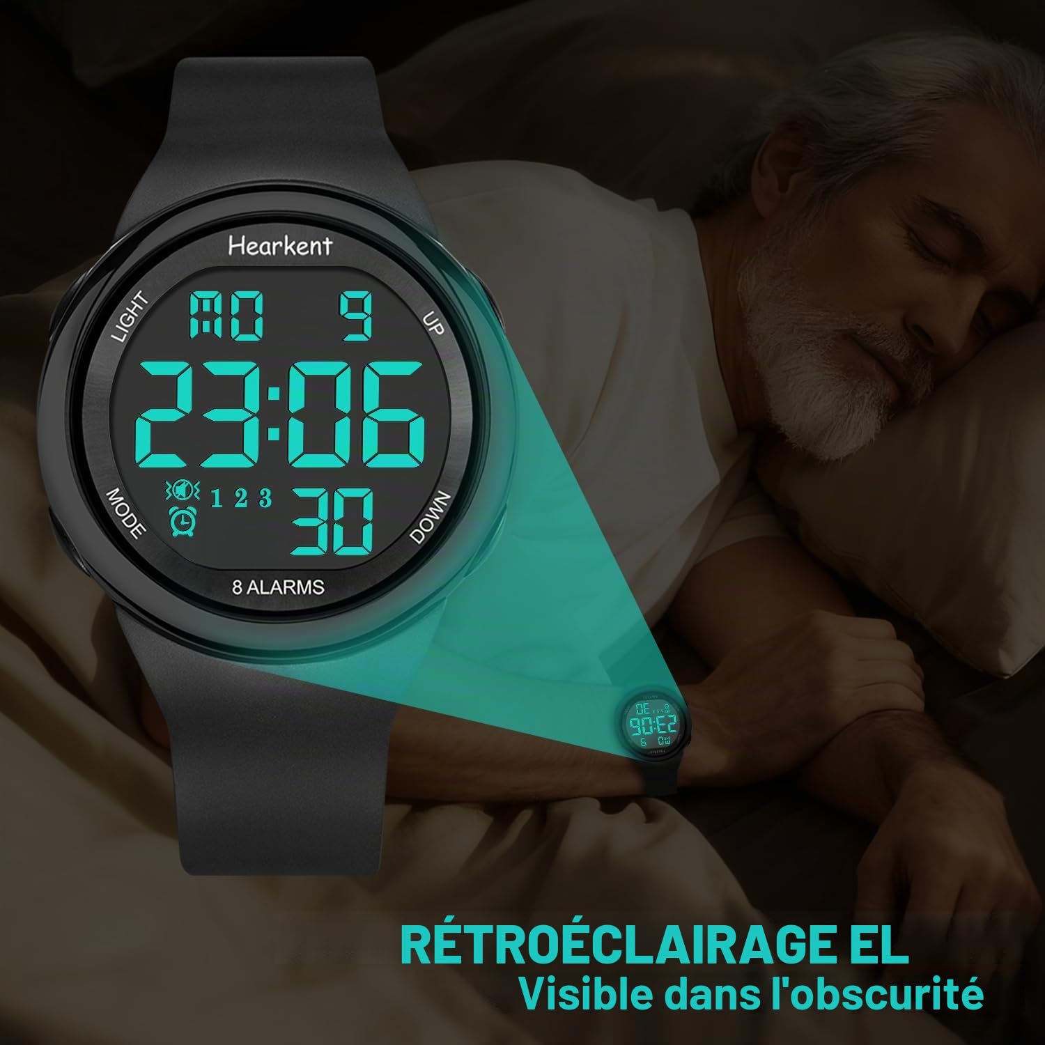 8 alarmes et horloge vibrante pour personnes âgées, rappel médicamenteux pour sourds, grand cadran rétroéclairé