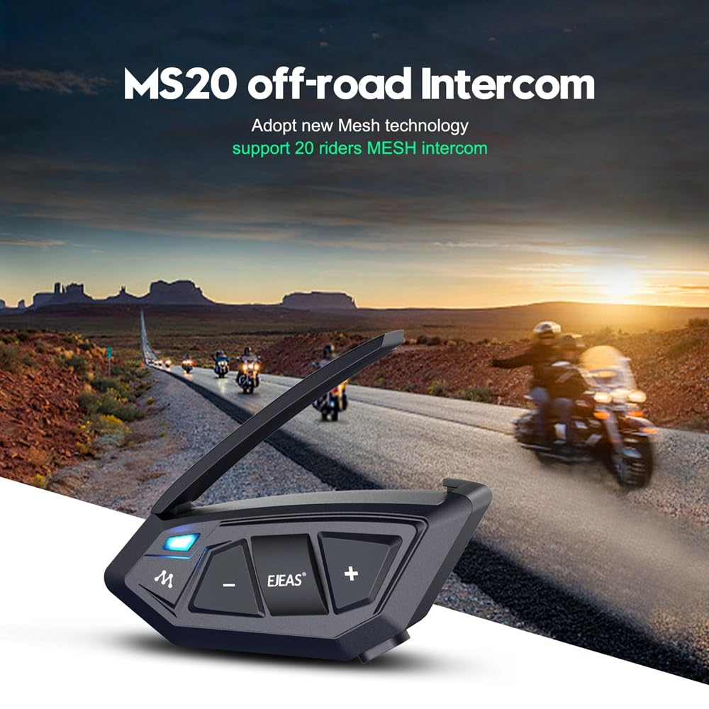 SolaMr MS20 Motocicleta Auriculares Bluetooth, 20 Riders Casco Bluetooth Intercom, 2000M 1200mAh Impermeable Motocicleta Auriculares Sistemas con Compartir Música(One Pack)