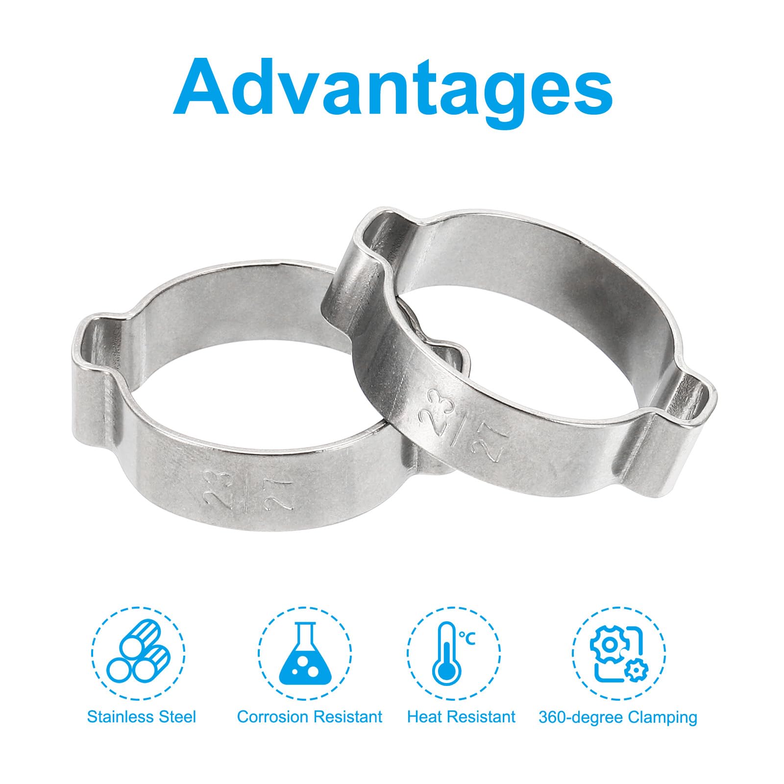 PATIKIL 10 Pack 23-27mm Double Ear Hose Clamp, 304 Stainless Steel O Clip Crimp Rings for Fuel Petrol Pipe Tube Fitting Connections, Silver Tone - Image 4