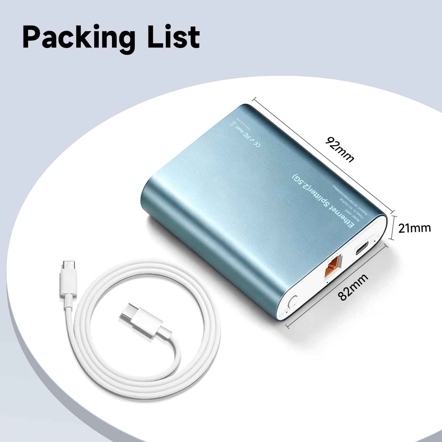 Switch Ethernet da 2,5 GB con ingresso POE, splitter di rete da 1 a 3 2500 Mbps con cavo di alimentazione di tipo C, adattatore Internet RJ45 ad alta velocità per cavo Cat 5/5e/6/7/8, custodia in