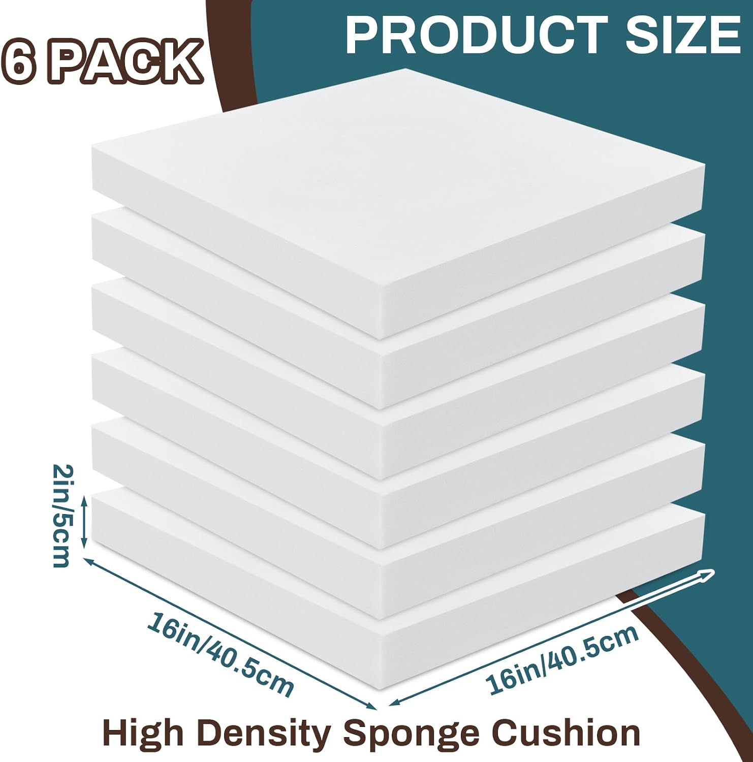 Frienda 6 Pack 2" X 16" X 16" Upholstery High Density Foam Cushion White Replacement Cushion or Commercial Use Stuffing Craft Foam Couch Chair Padding DIY Projects