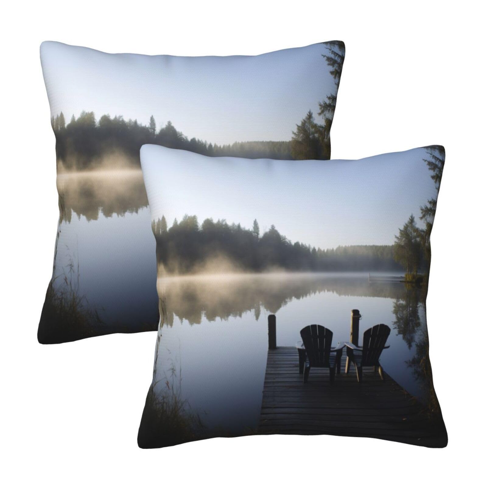 morning at the lake Throw Pillow Cases 2 Pack Square Pillowcases Soft Pillow Protectors for Couch Livingroom Sofa Bed Office Car,30x30 CM