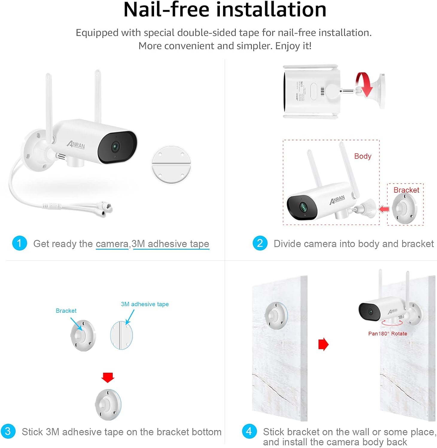 ANRAN [Pan Rotating 180 1080P HD Security Cameras Outdoor Wireless WiFi Camera for Home Surveillance Video System with Two-Way Audio, Night Vision, IP66, Motion Alert, Remote Access,