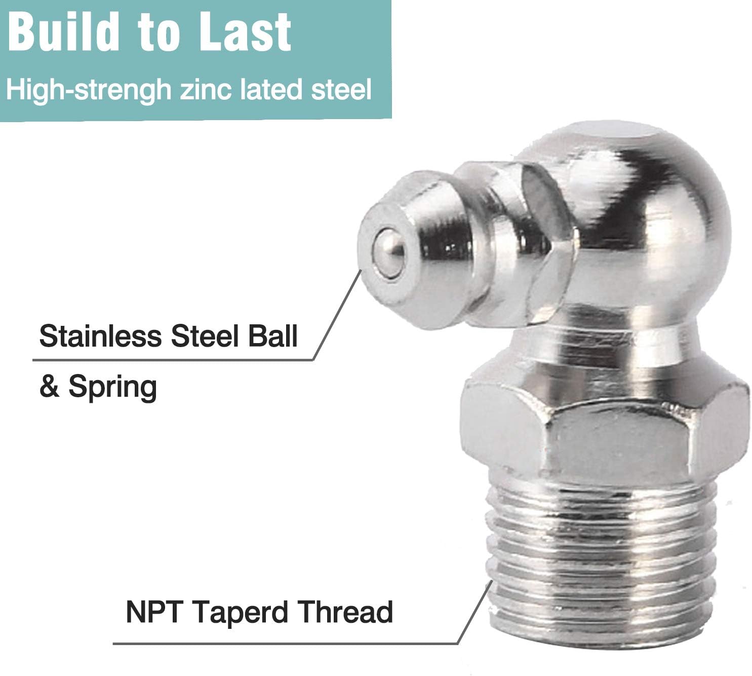 Toolly Grease Fittings Kit, 240PCS SAE & Metric Grease Fitting Assortment, NPT 1/4" 1/8" M6 M8 Straight 45 90 Degree Zinc-Plated Steel Grease Zerk Fittings with Caps for Grease Gun