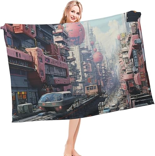 Miniatura 1 de Cyberpunk - Manta de franela con patrón de ciudad, esponjosa, de lujo, suave, acogedora, para guardería, decoración de dormitorio, vestible