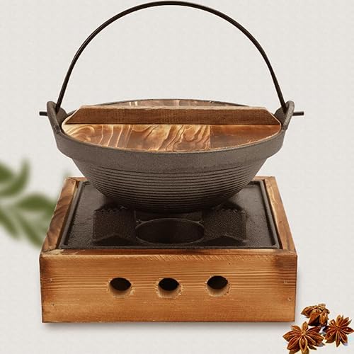 Miniatura 4 de Sukiyaki - Juego de ollas calientes japonesas de hierro fundido, olla antiadherente de 7.87 pulgadas con pequeña estufa de aluminio para uso en