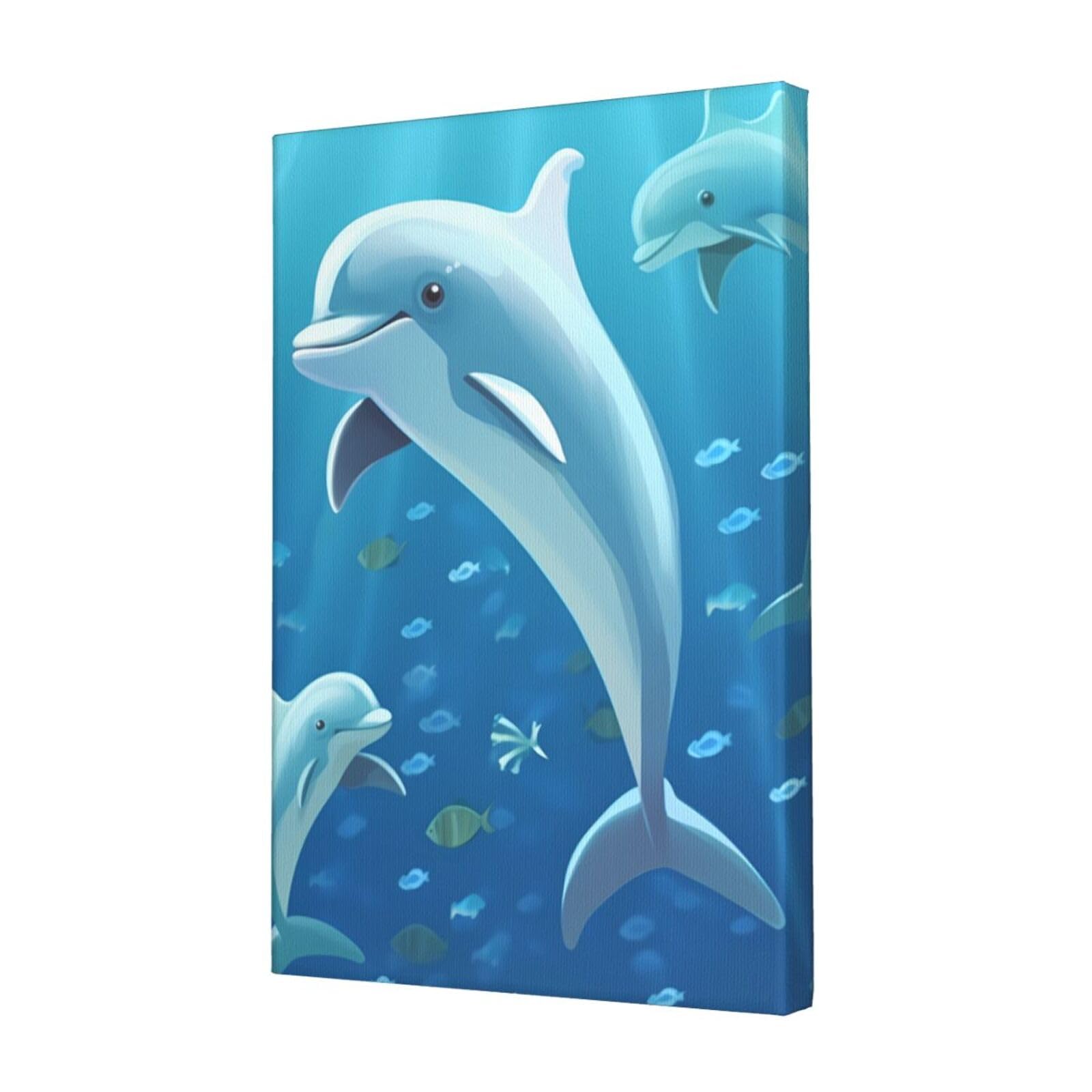 KLOPH Dolphin Canvas Wall Art for Living Room 12"x18" Modern Artwork Painting for Bathroom Hanging Canvas Prints Aesthetic Wallart for Bedroom Kitchen Office Wall Decor