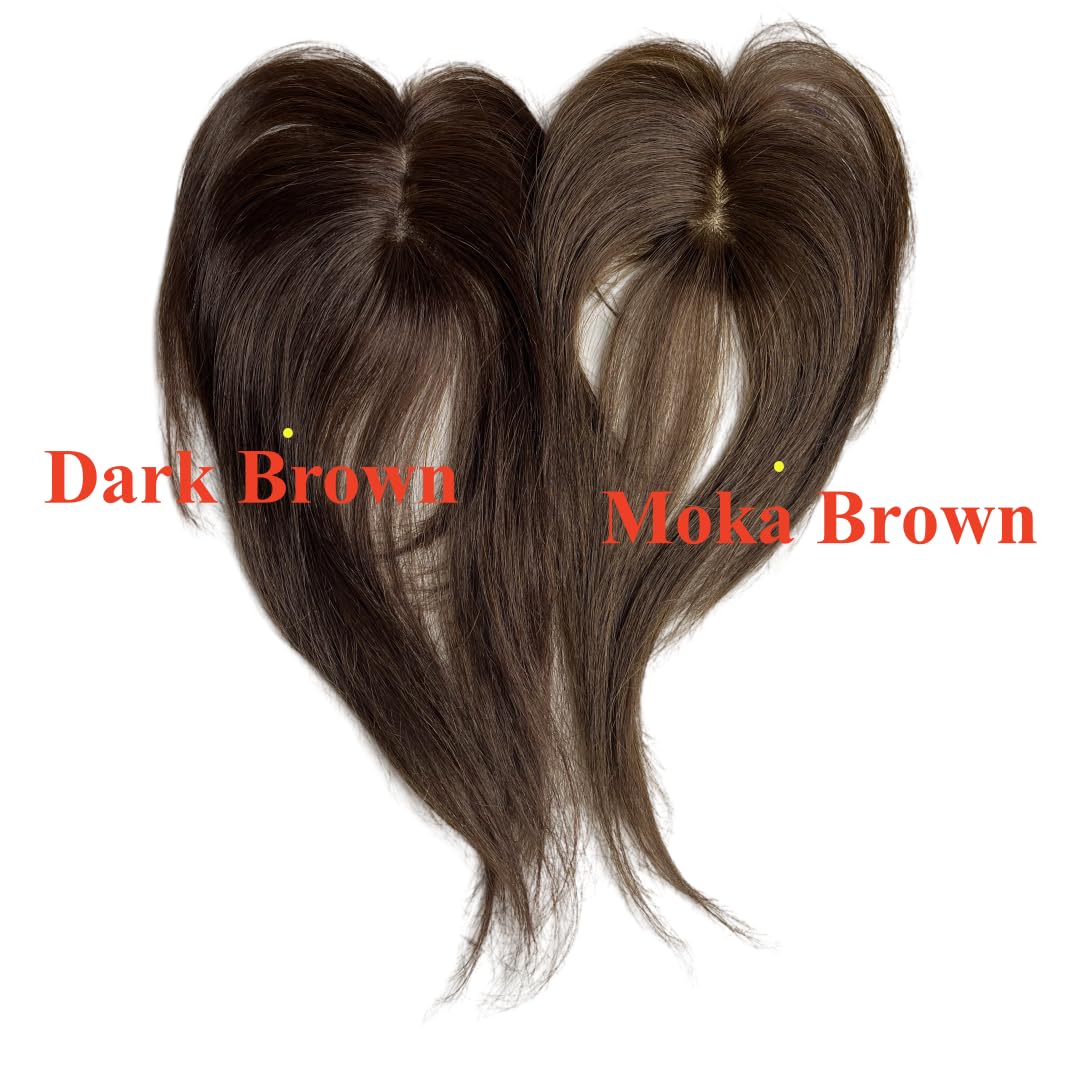 Natural Human Hair Bangs Side Fringe for Women 3D Middle Part False Bangs Clip-in Exrensions Invisible Hairpieces Human Hair Topper (Moka Brown)