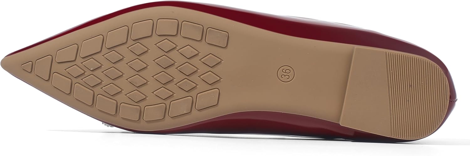 Flats for Women Comfortable Leather Pointed Toe Ballerina Shoes Rhinestone Bow Comfort Slip On Flats Light Weight Dress Shoes Wine Red-9.5 - Image 5