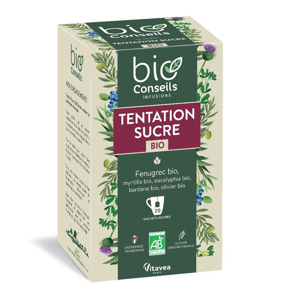 BioConseils - Infusion bio régulation sucre - fenugrec myrtille eucalyptus bardane olivier - 20 sachets