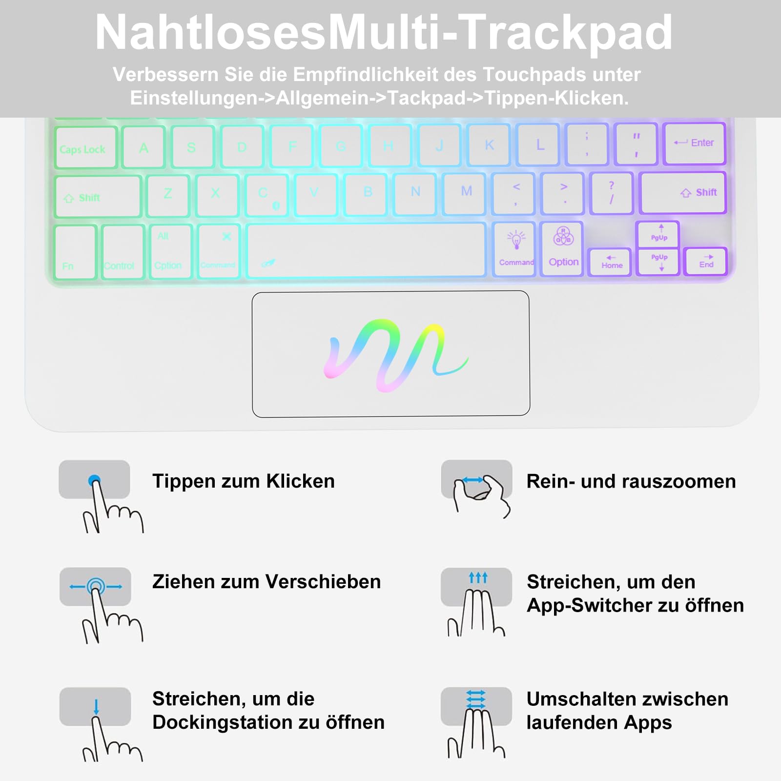 Magic Keyboard für iPad Air 13" M4 2026/M3 2025/M2 2024 & iPad 12.9, Weiß | Freischwebendes Stand Design, 7-Farbige Beleuchtung mit Trackpad Hülle mit Tastatur für iPad Air 13/iPad Pro 12.9"