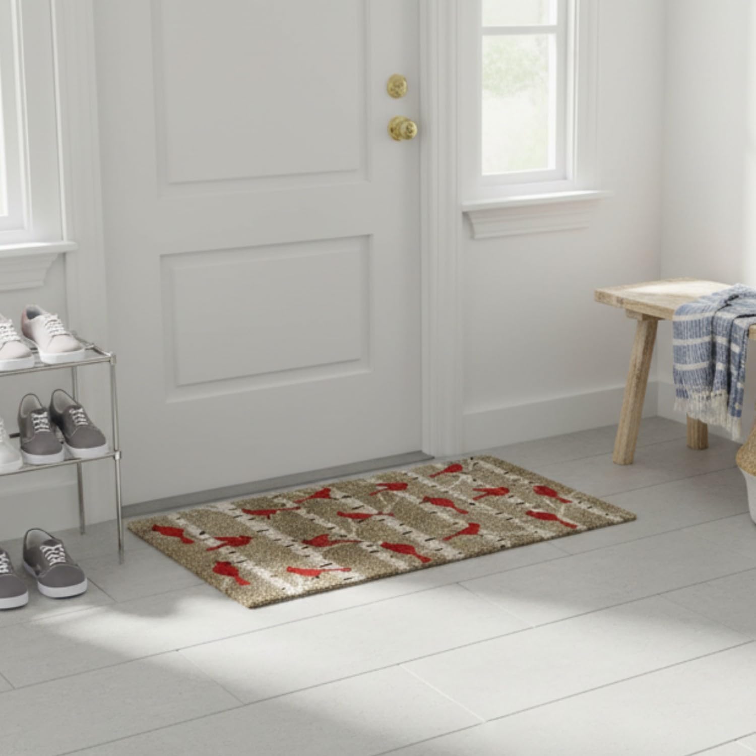 Cardinals in Birch Doormat-18x30 L-Natural Eco Friendly Coco Coir Fiber, Durable Anti-Slip Backing Rug, Welcome Indoor Outdoor Doormat for Front Door, Porch, Garage, or Mudroom