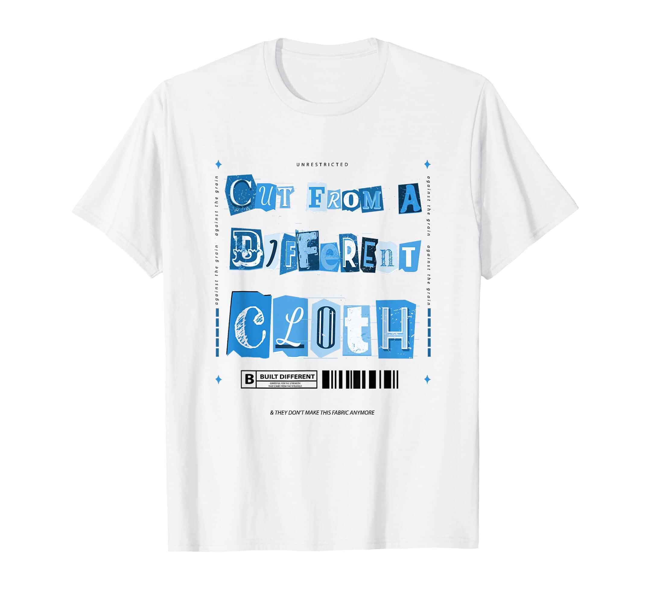 Blue Cut from A Different Cloth WT Blue Graphic T-Shirt Letter Print