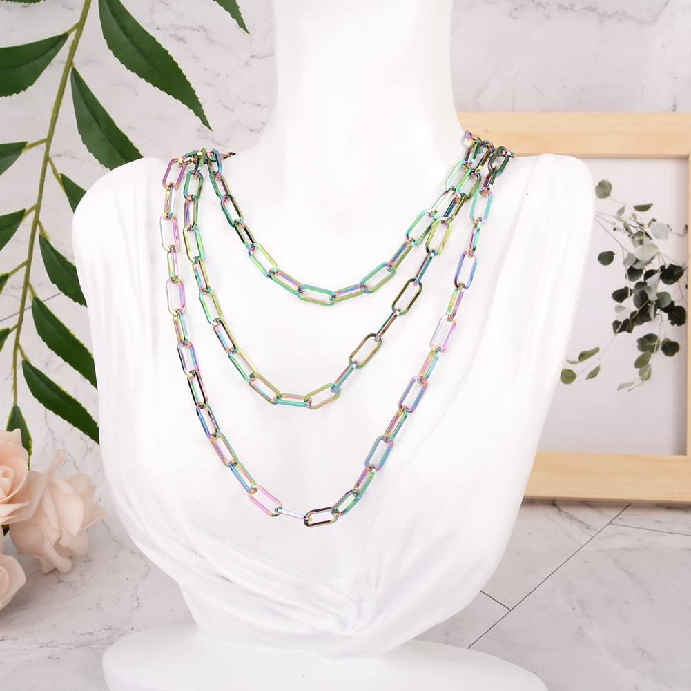16.4 Feet 304 Stainless Steel Paperclip Chains Unwelded Colorful Metal Flat Oval Cable Link Chains with Spool 6x1.5mm for DIY Bracelet Necklace Jewelry Crafts Making