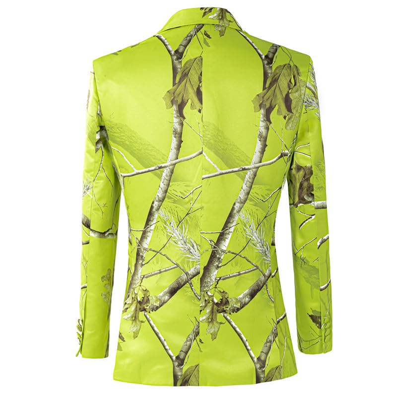 HBDesign Men's 3 Piece Fluorescent Green Camo Suit with Tie 2 Button Notch Lapel Blazer Vest and Trousers3