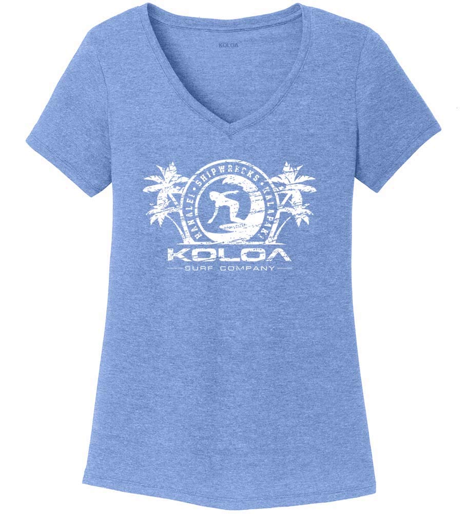 Koloa Surf Company - Womens Surfer Girl Logo Perfect Tri V-Neck Tee - Medium