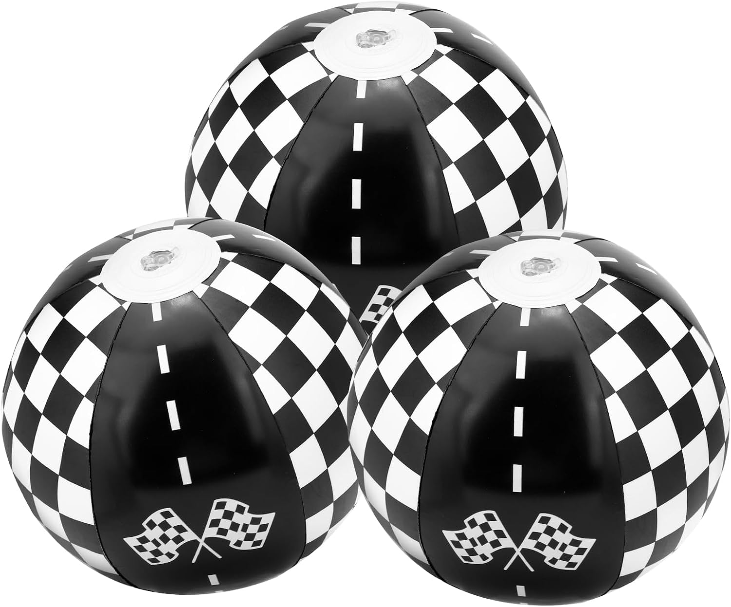 SAVITA 6pcs Race Car Beach Balls, PVC Inflatable Checkered Flag Beach Ball Bulk Black & White Track Themed Summer Pool Toys for Kids Outdoor Water Games Birthday Pool Party Supplies