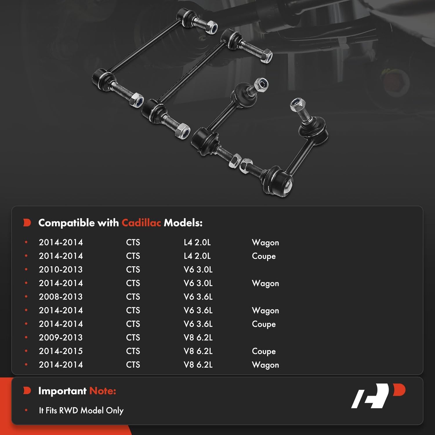 A-Premium Set of 4, Front & Rear Sway Bar Links Kit Stabilizer Bar Links, Compatible with Cadillac CTS 2008-2015, RWD Only