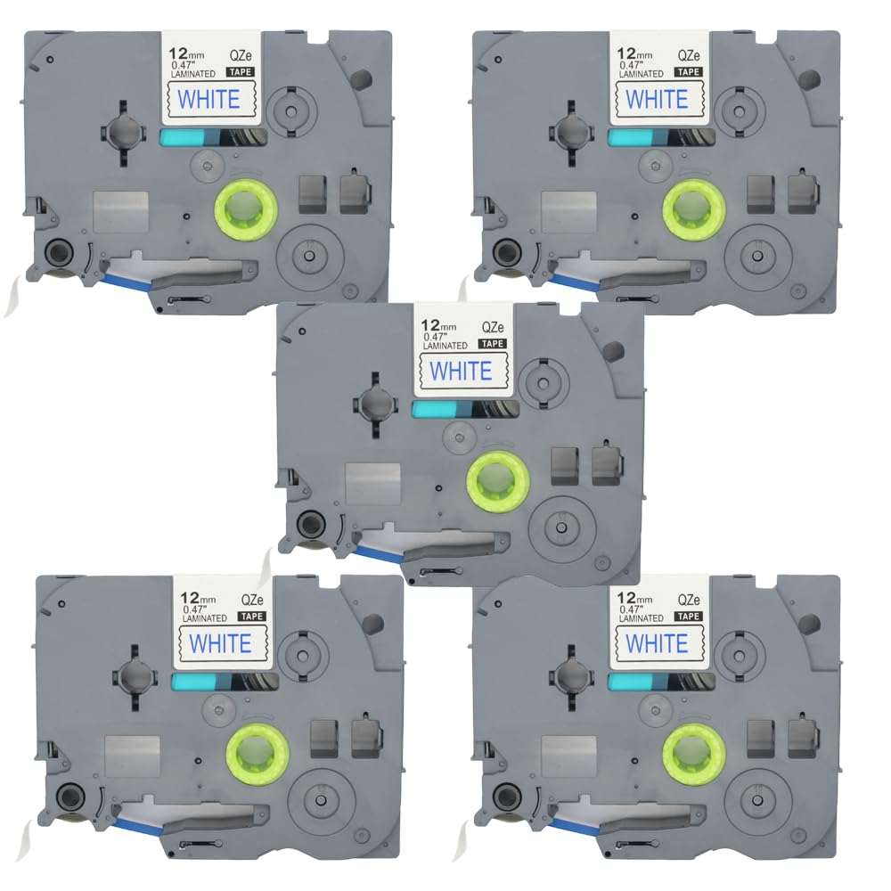 BROVACS 5 Pack Blue on White Laminated Label Tape Compatible for Brother P-Touch Label Printer TZ 233 TZe 233 12mm 1/2" OPA4233x5