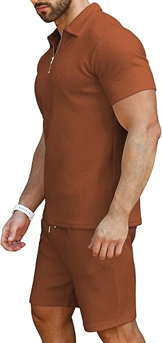 Miniatura 3 de KUYIGO Conjunto de camisa polo y pantalones cortos para hombre, trajes de verano a la moda, casual, de manga corta, traje de 2 piezas para hombre