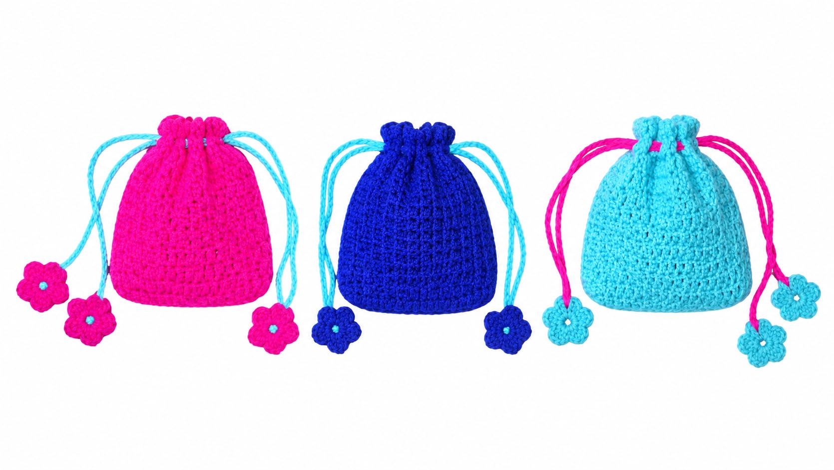 Handmade Crochet Drawstring Pouch with Floral Details-picture-28