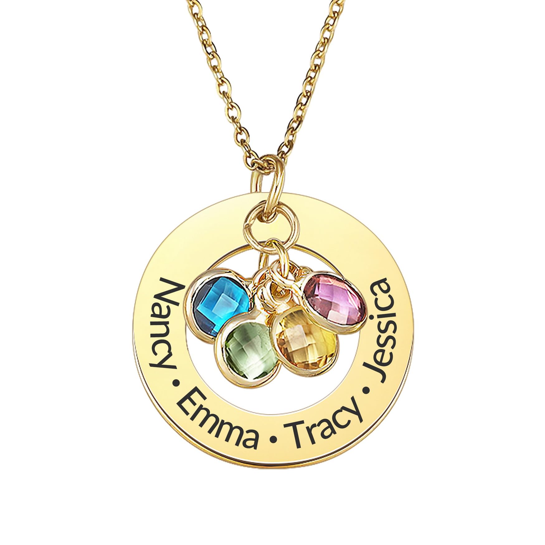MMXX Collar de Piedra de Nacimiento Personalizado para Mujer Nombre Collar Personalizado 2-4 Nombres Oro/Plata/Oro Rosa Colgante Redondo con Piedras Nacimiento Joyería Familiar Regalo para Mamá