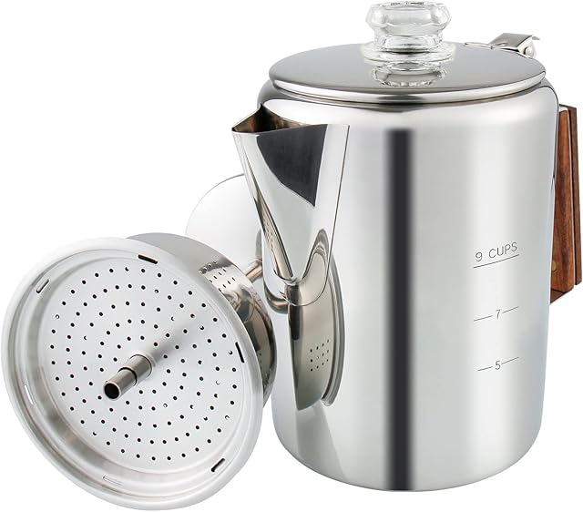 APOXCON Coffee Maker Percolator Pot 304 Stainless Steel for Camping Outdoor Traveling Stovetop Fast Brew Kettle 9 Cups